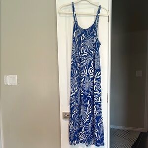 Blue and White Floral Midi Dress